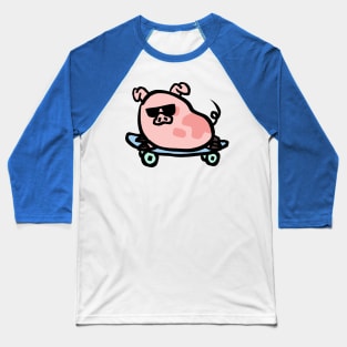 Cool Cartoon Piggy Skating Baseball T-Shirt